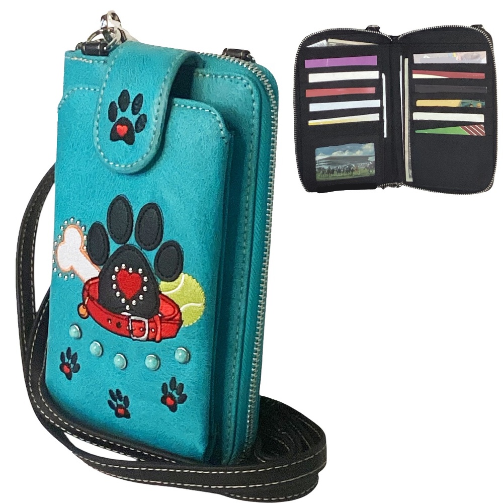 Dog Paw Print Small Cell Phone Purse Wallet Crossbody Bag For Women Cellphone